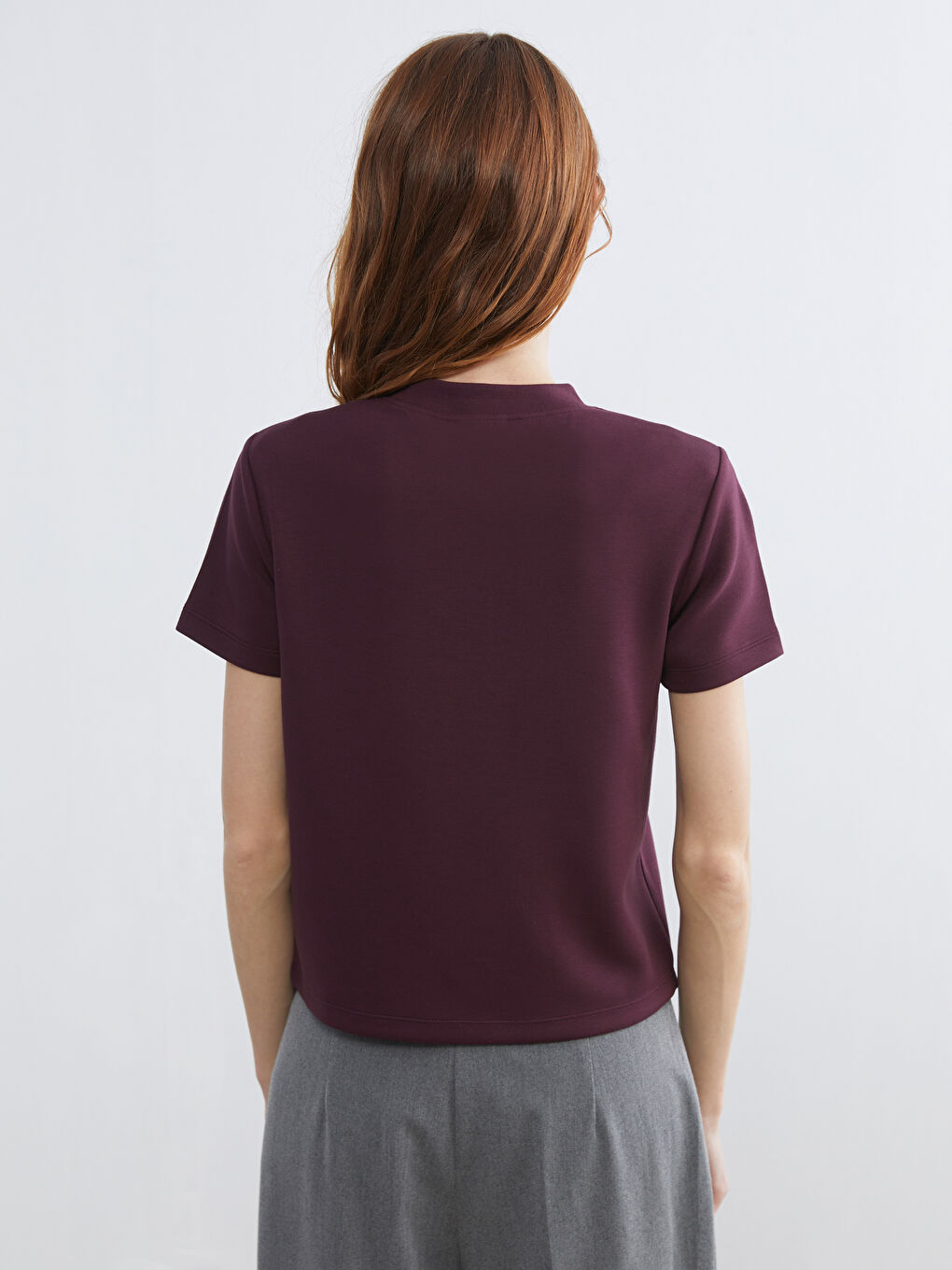 Mürdüm Bisiklet Yaka Kadın Tişört-3