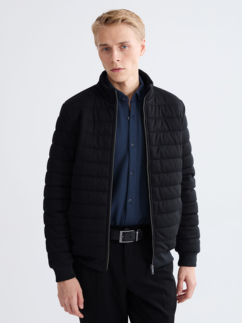 Slim Fit Funnel Neck Men's Coat
