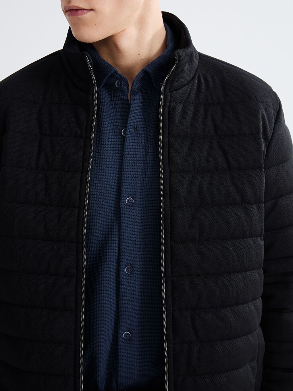 Slim Fit Funnel Neck Men's Coat-2