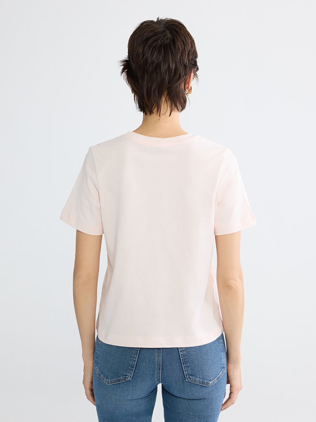 Pembe Bisiklet Yaka Kadın Tişört-3