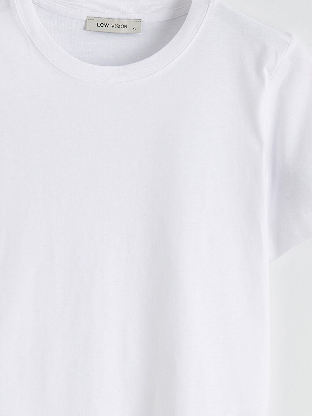 Beyaz Bisiklet Yaka Kadın Tişört-1