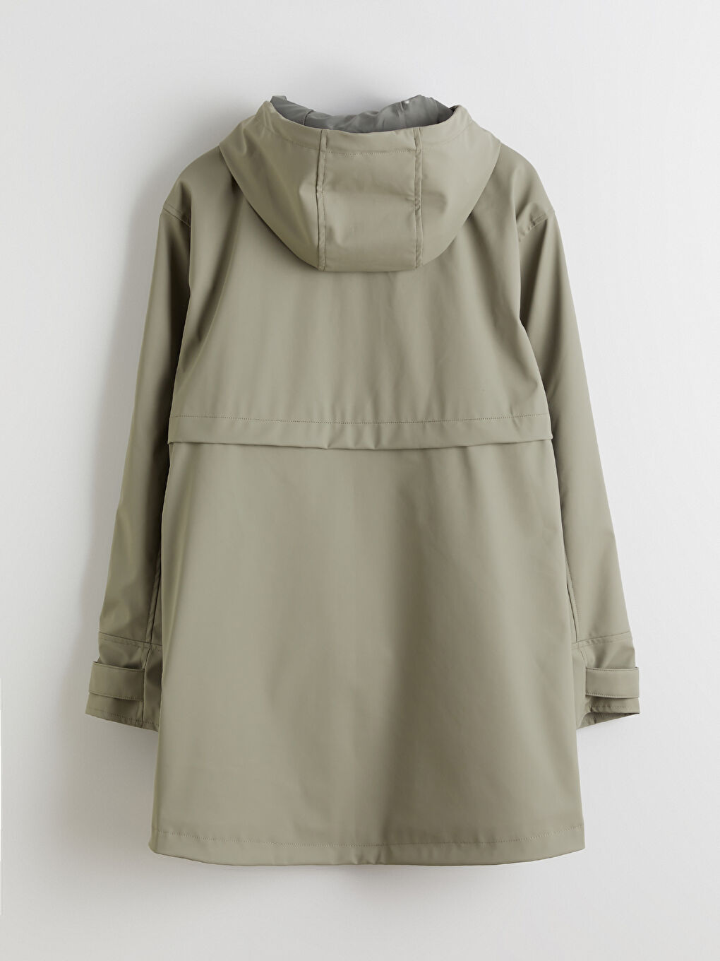 Haki Kapüşonlu Kadın Deri Görünümlü Yağmurluk-7
