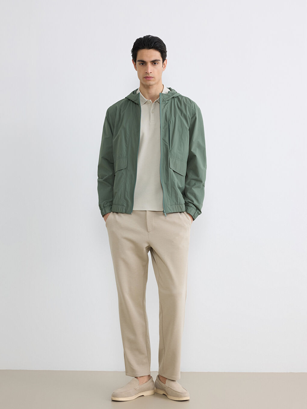 Yeşil Loose Fit Kapüşonlu Erkek Yağmurluk-1