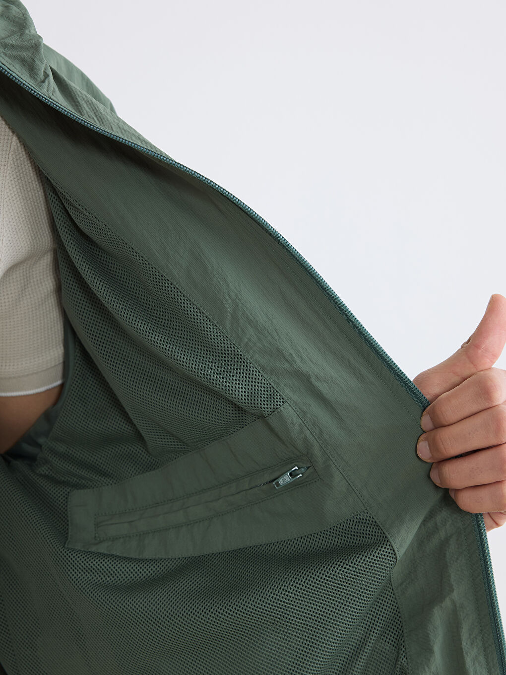 Yeşil Loose Fit Kapüşonlu Erkek Yağmurluk-2