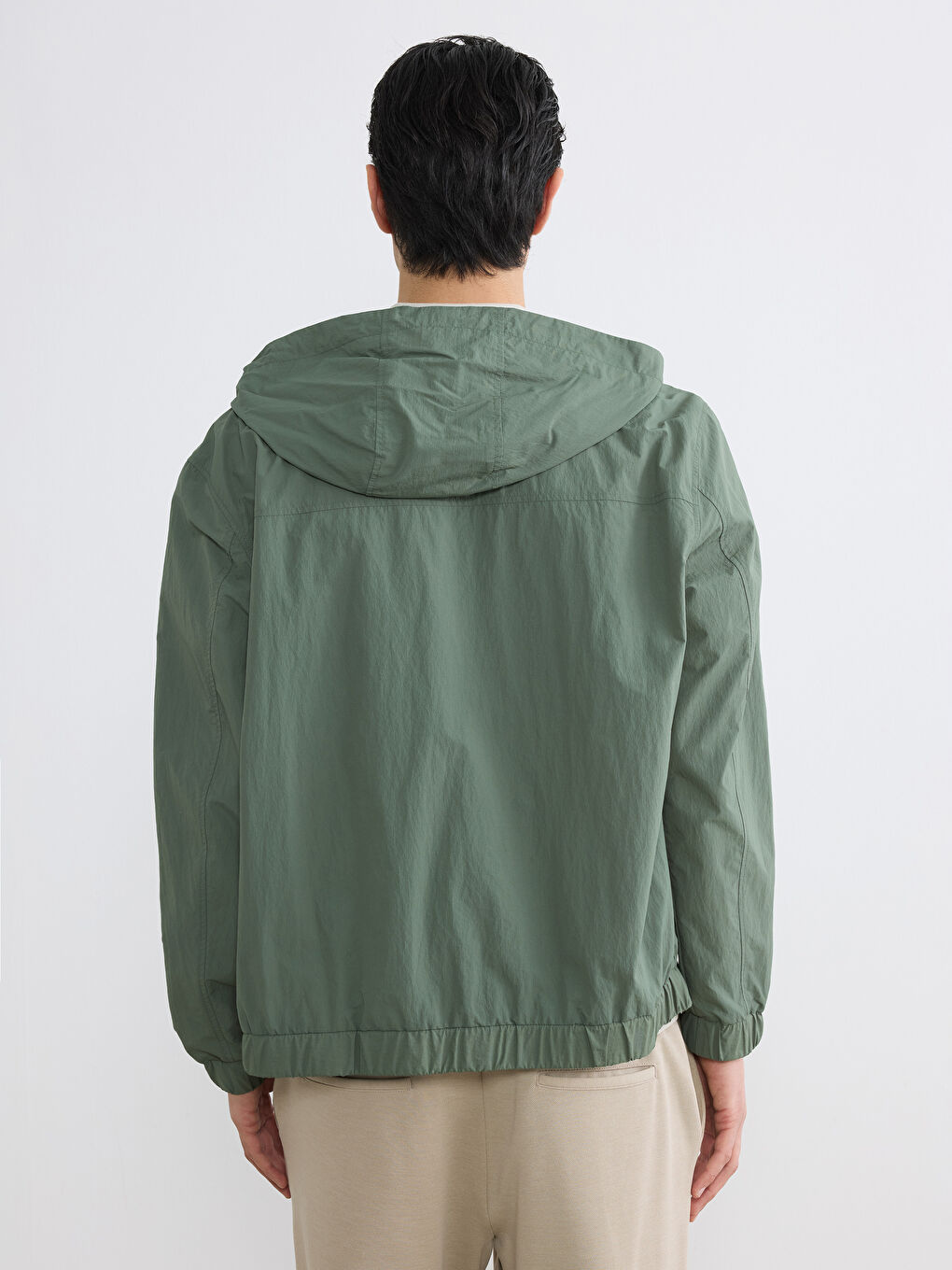 Yeşil Loose Fit Kapüşonlu Erkek Yağmurluk-4