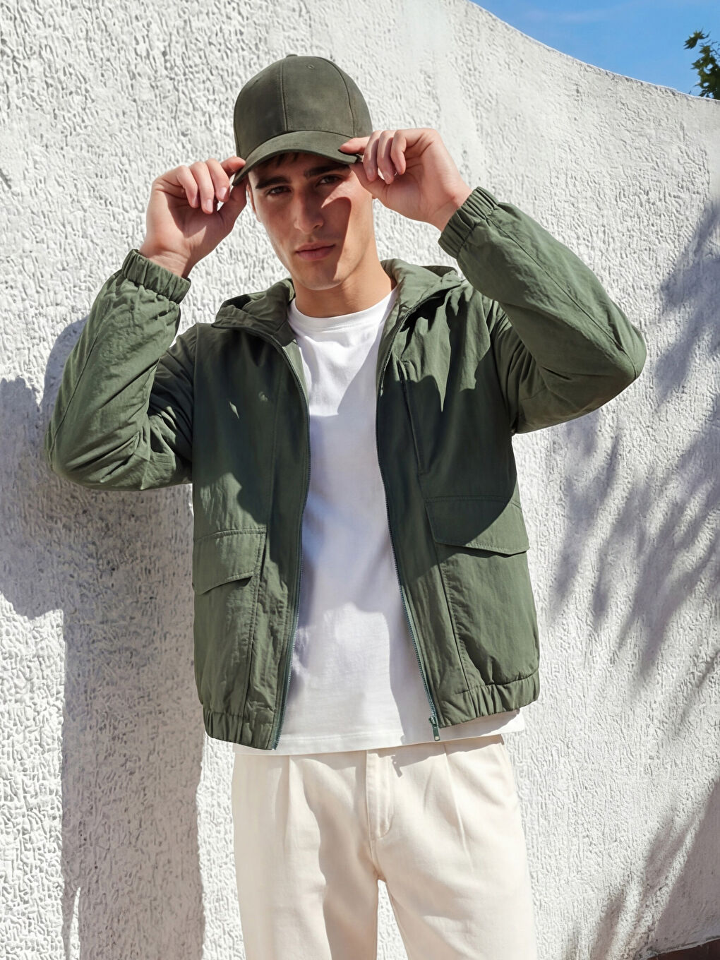 Yeşil Loose Fit Kapüşonlu Erkek Yağmurluk