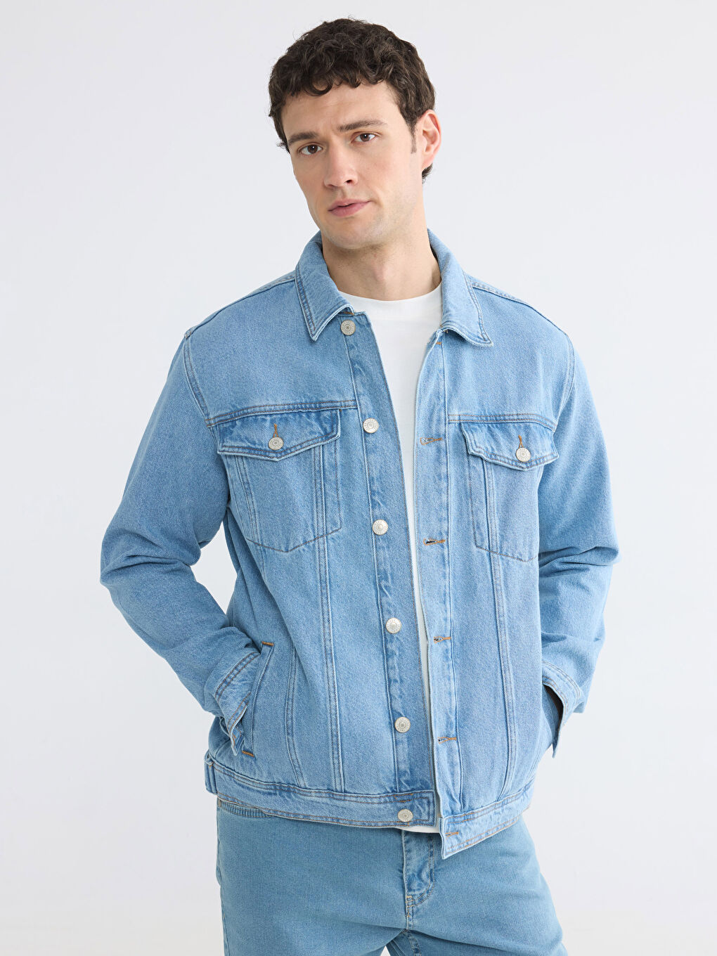 İndigo Standart Kalıp Erkek Jean Ceket