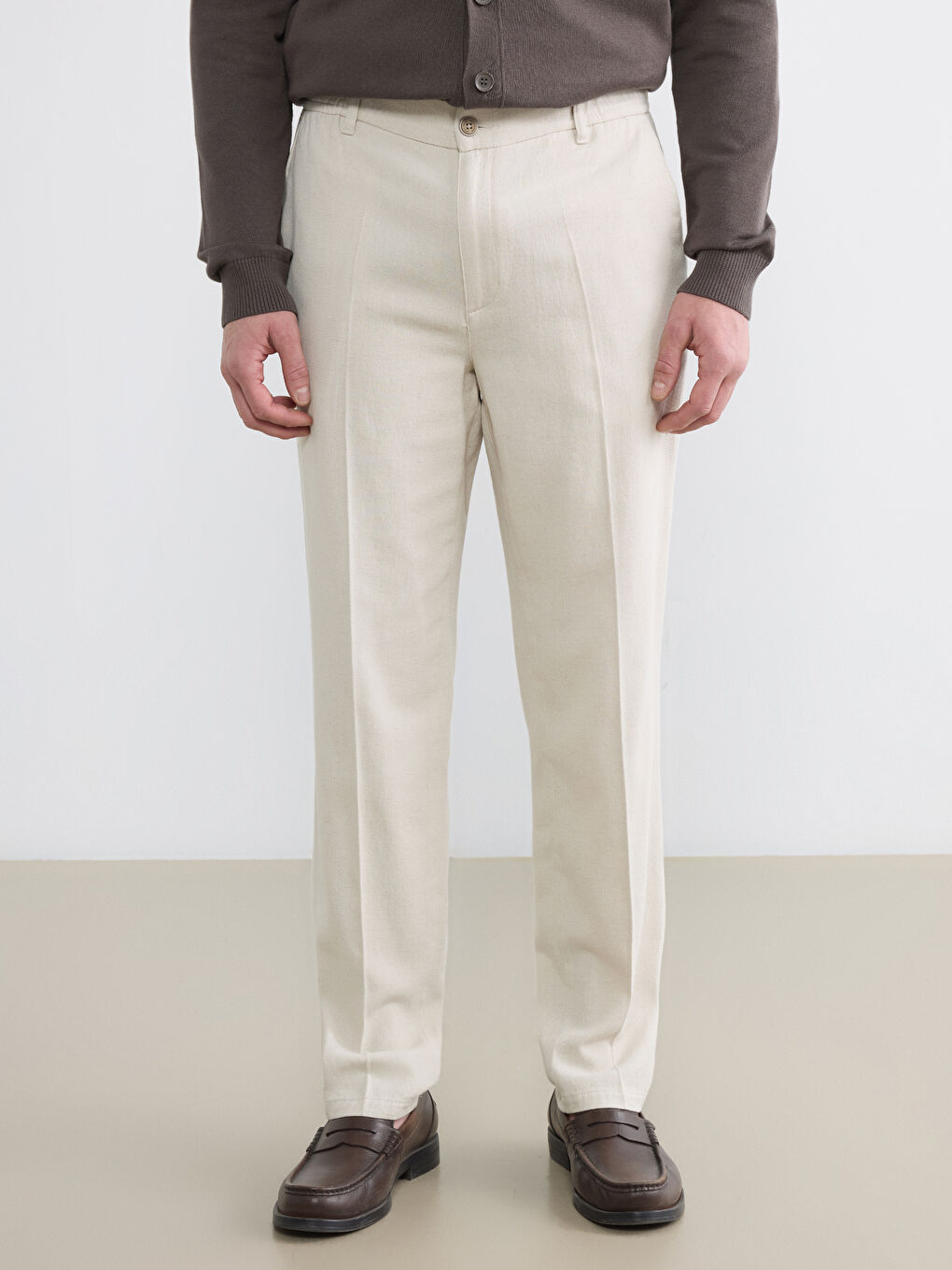 Bej Standart Kalıp Erkek Chino Pantolon-1