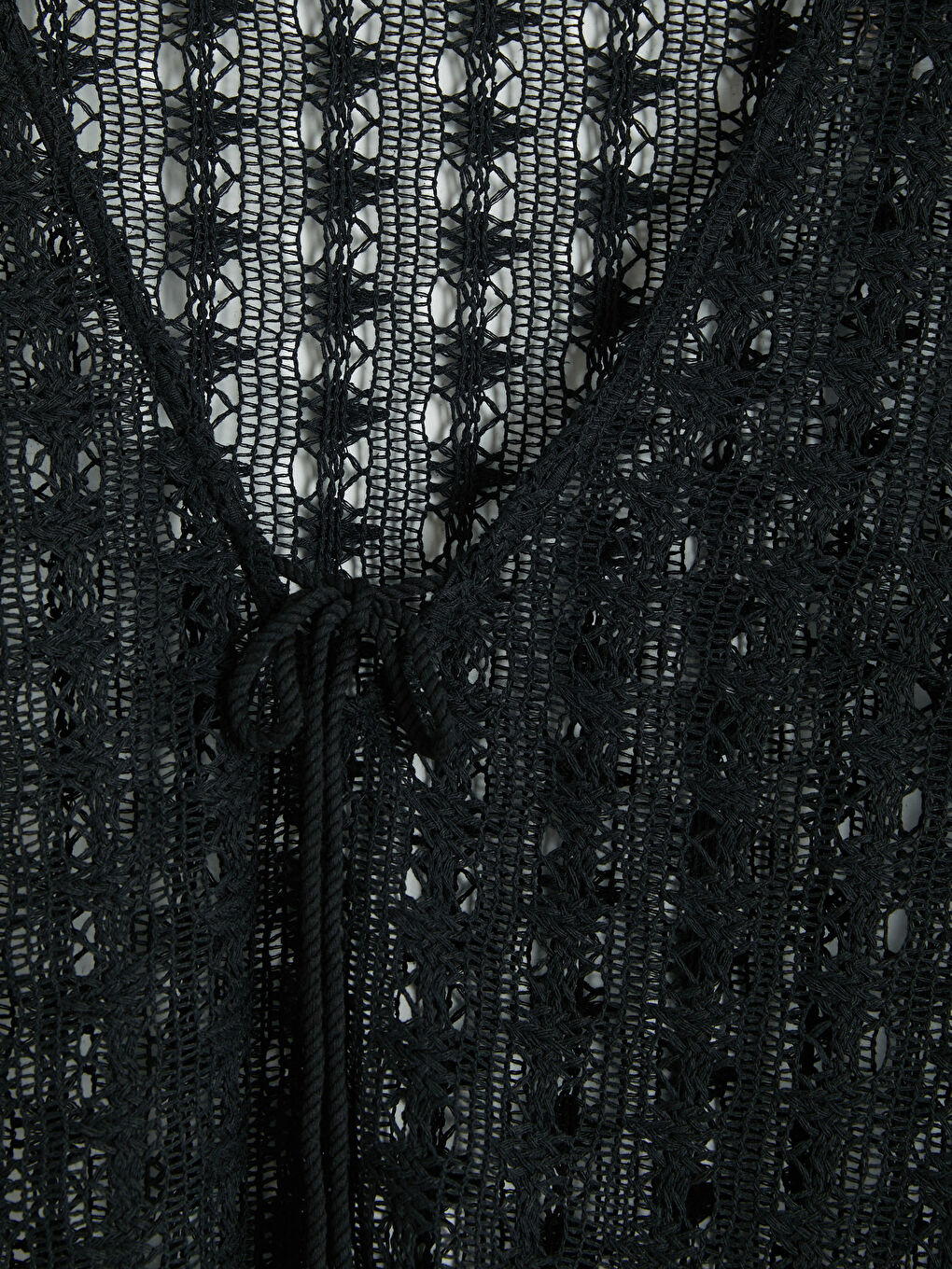 Siyah V Yaka Ajurlu Kadın Triko Plaj Elbisesi-2