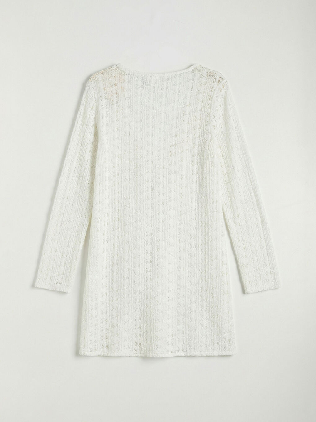 Beyaz V Yaka Ajurlu Plaj Elbisesi-1