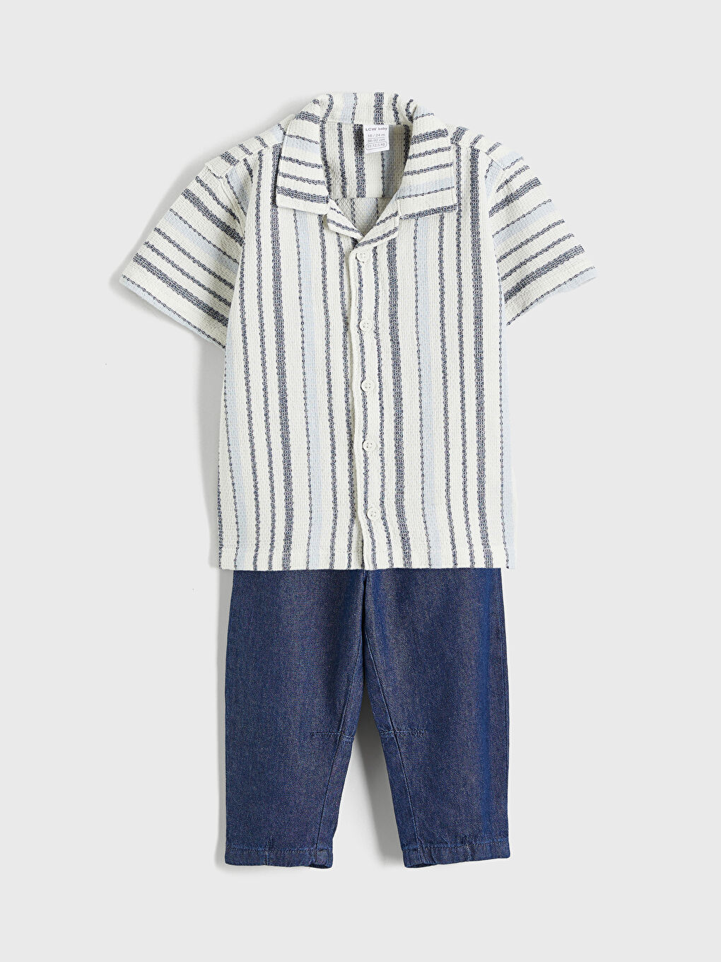 Ekru Kısa Kollu Gömlek Ve Pantolon Erkek Bebek Takımı