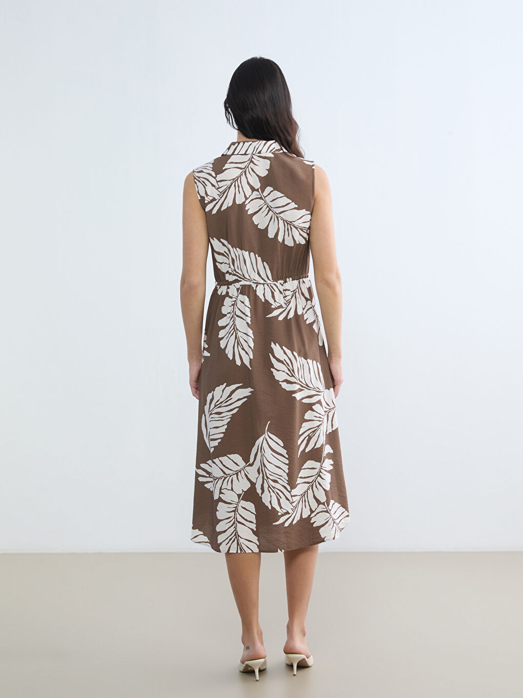 Patterned Shirred Fitted Waist Shirt Dress-3