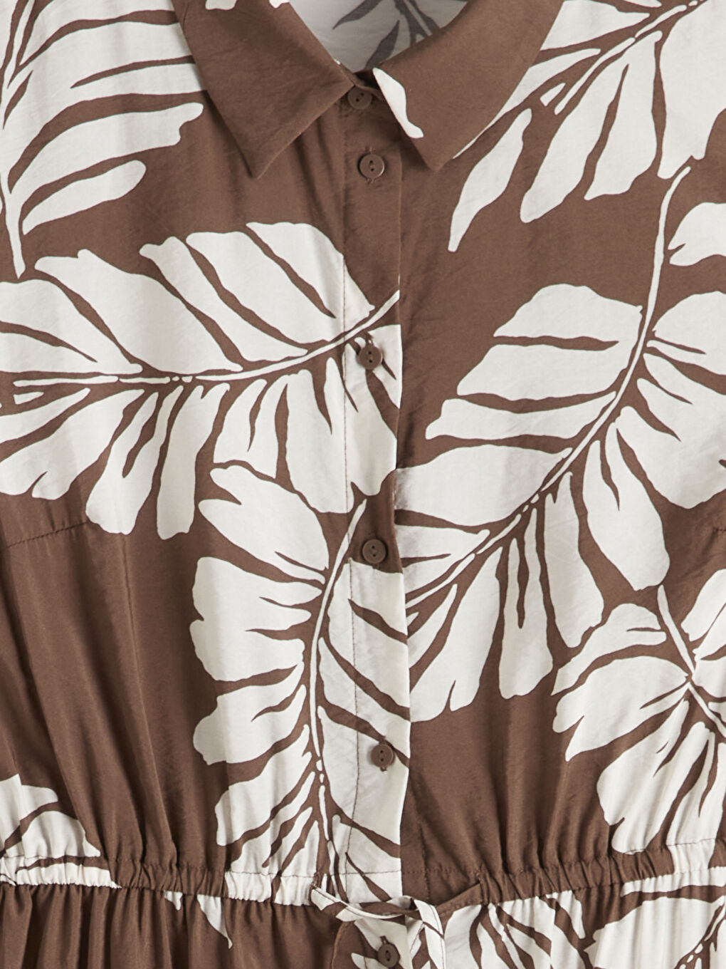 Patterned Shirred Fitted Waist Shirt Dress-5