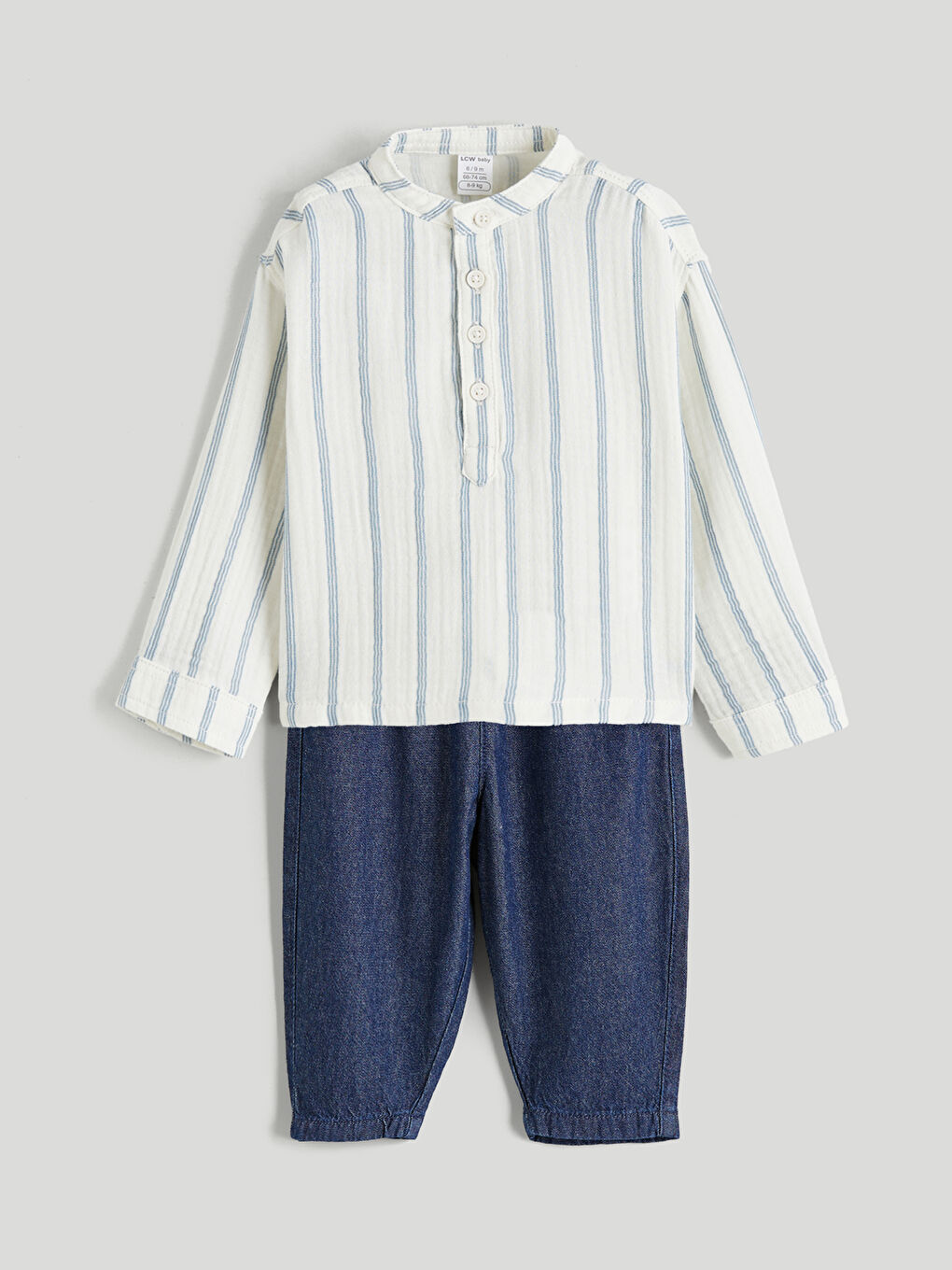 Ekru Hakim Yaka Çizgili  Erkek Bebek Takım
