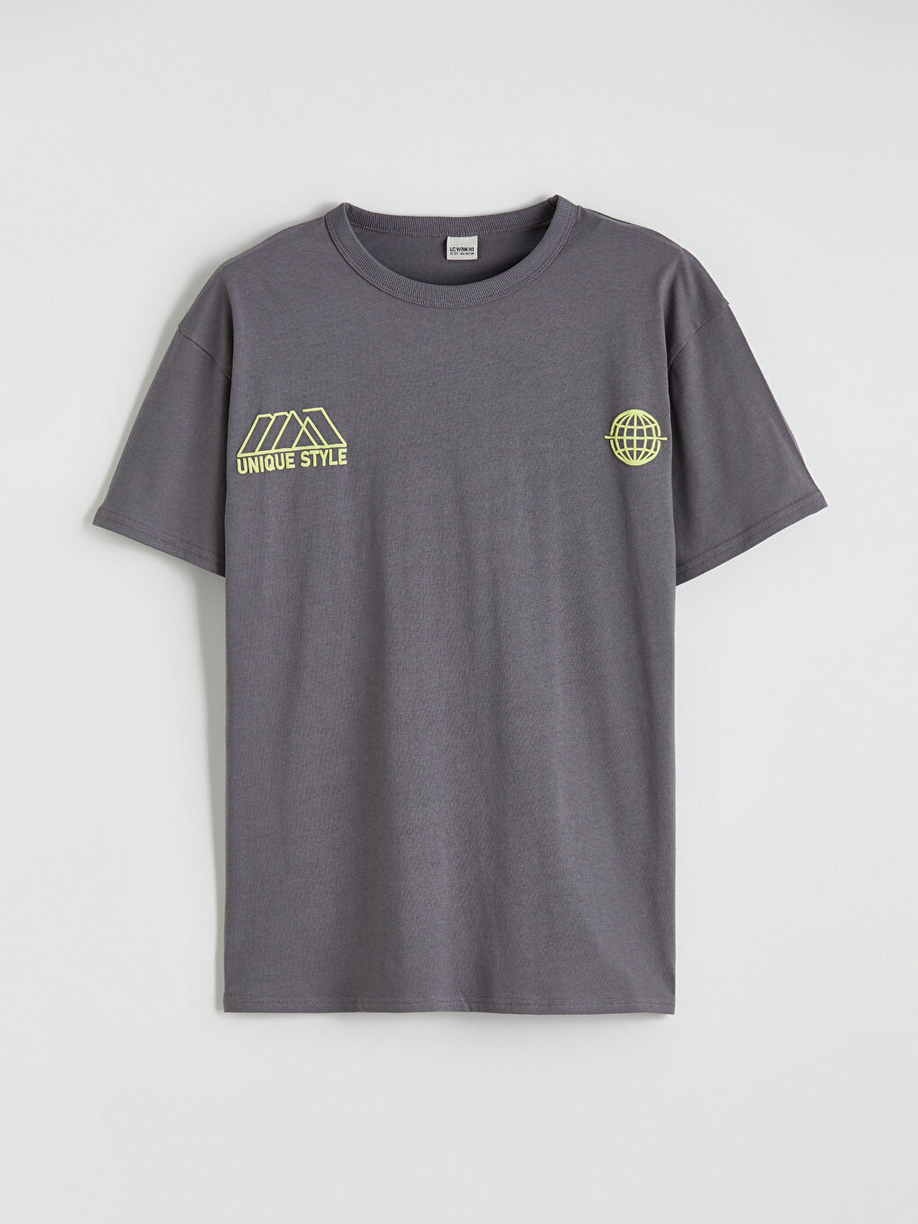 Gri Bisiklet Yaka Baskılı Erkek Çocuk Tişört-1