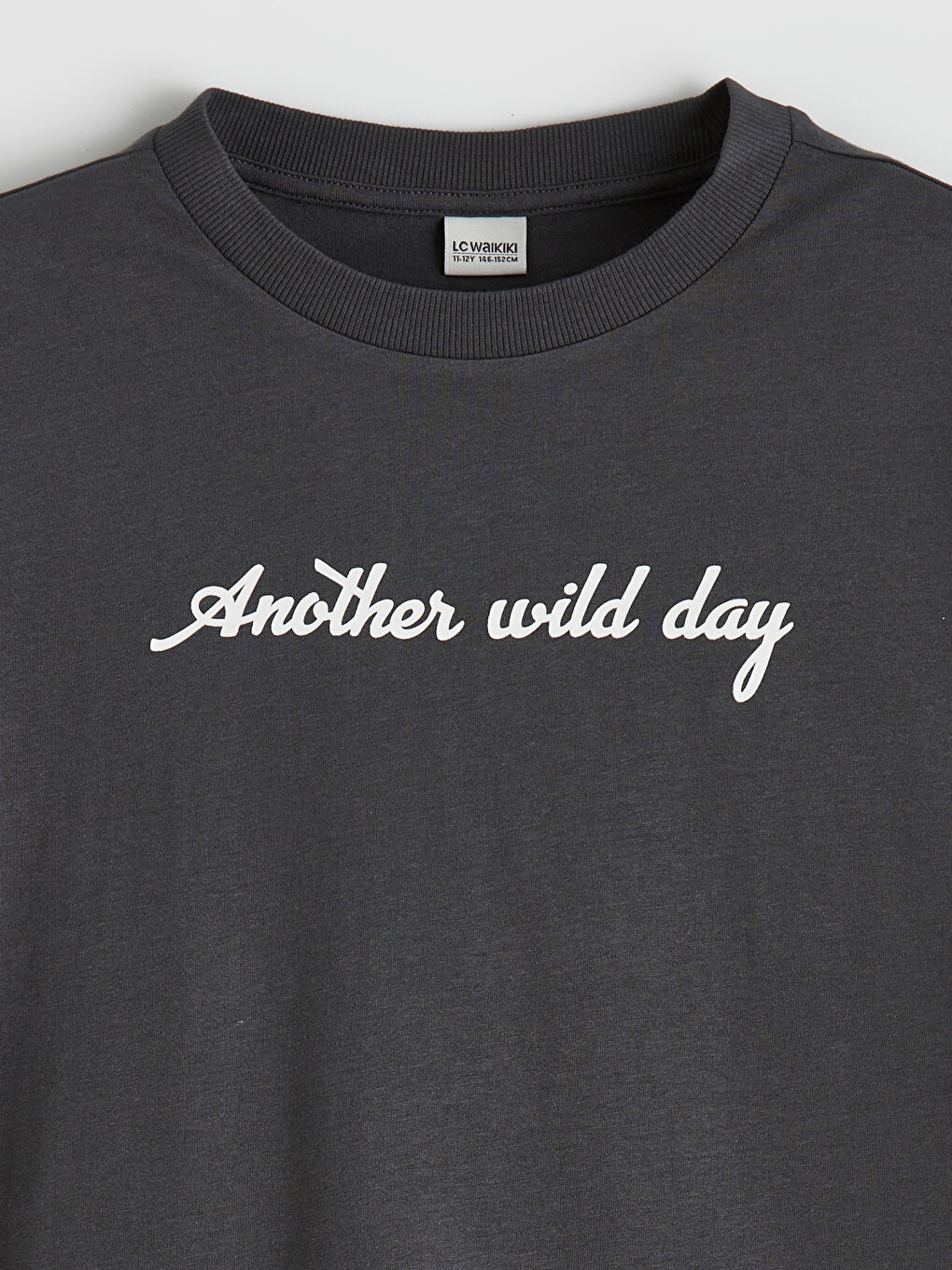 Antrasit Bisiklet Yaka Erkek Çocuk Baskılı Tişört-2