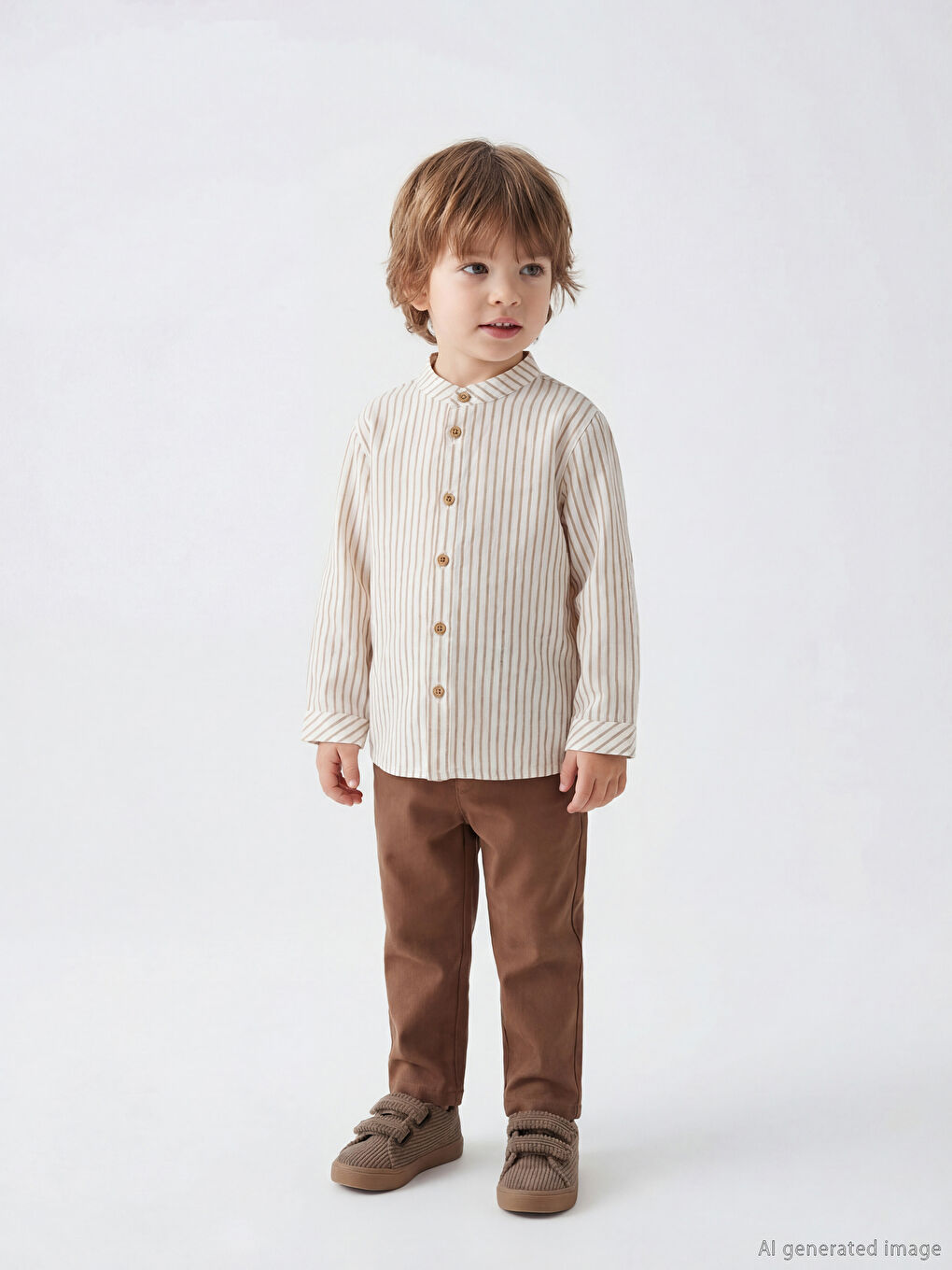 Ekru Hakim Yaka Keten Karışımlı Erkek Bebek Gömlek ve Pantolon