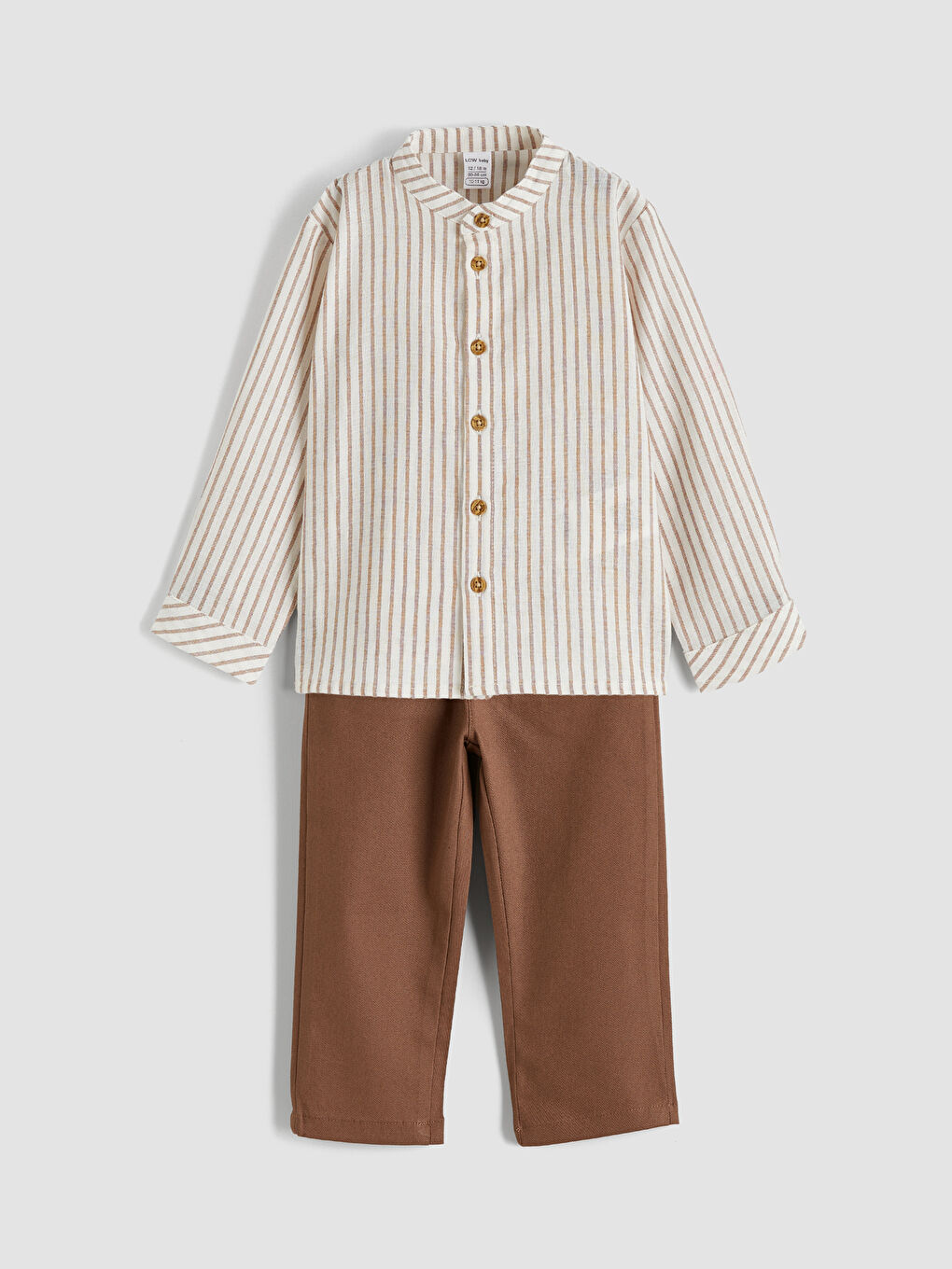 Ekru Çizgili Hakim Yaka Erkek Bebek Gömlek ve Pantolon