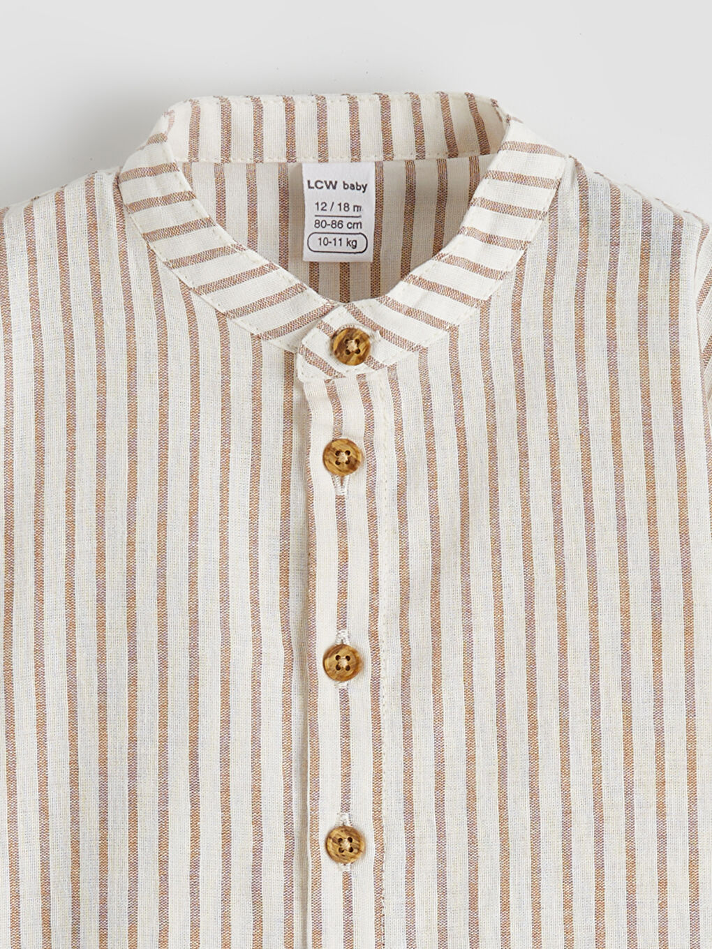 Ekru Çizgili Hakim Yaka Erkek Bebek Gömlek ve Pantolon-2