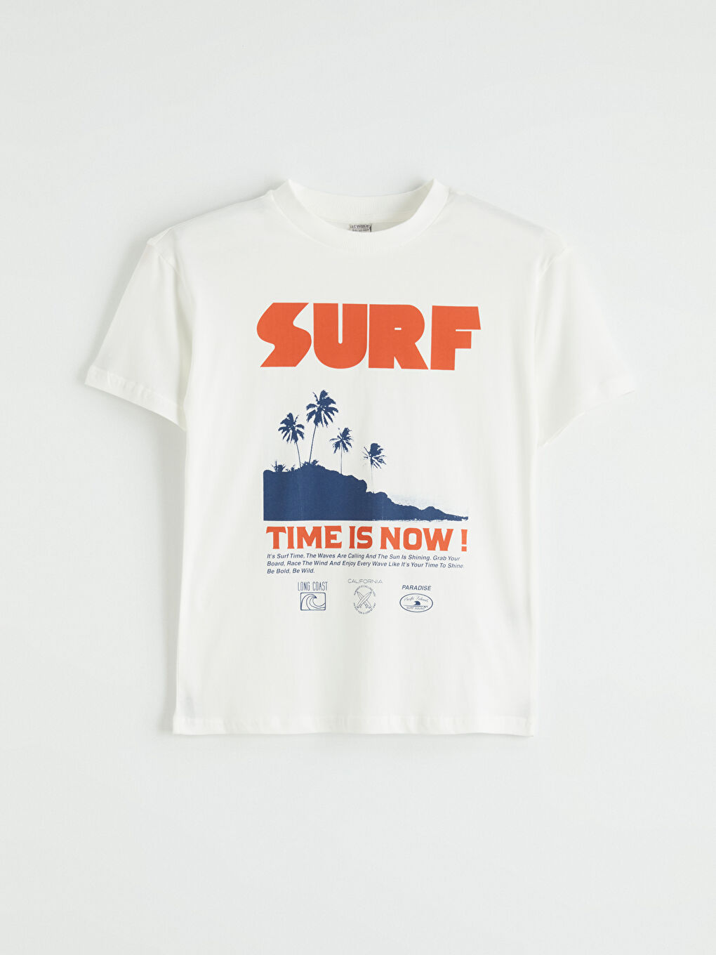 Ekru Slogan Baskılı Bisiklet Yaka Erkek Çocuk Tişört