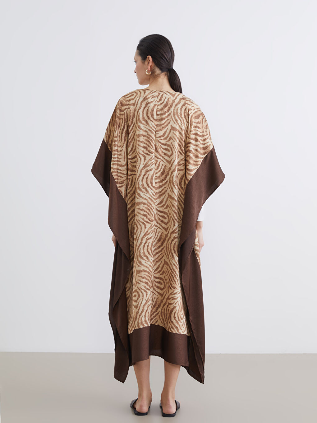 V Neck Patterned Satin Dress-3