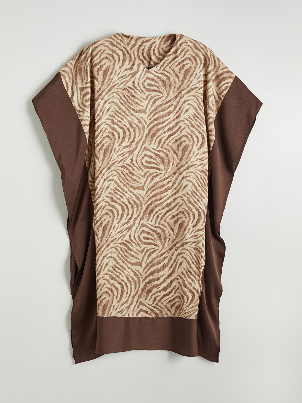 V Neck Patterned Satin Dress-4