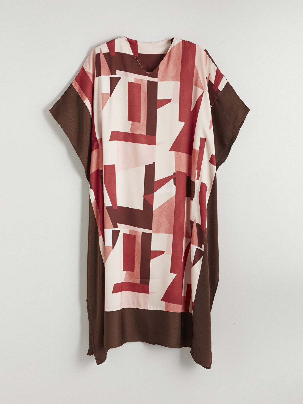 V Neck Patterned Satin Dress-4