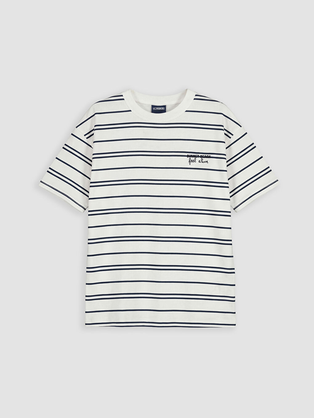 Ekru Bisiklet Yaka Çizgili Erkek Çocuk Tişört