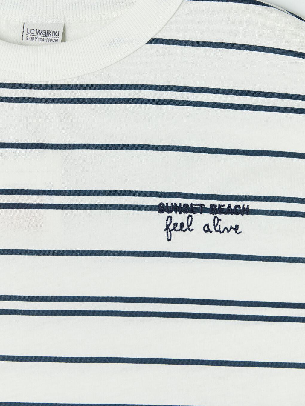 Ekru Bisiklet Yaka Çizgili Erkek Çocuk Tişört-2