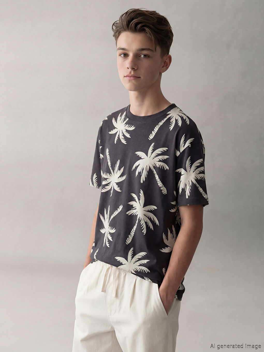Palm Patterned Boys' T-Shirt