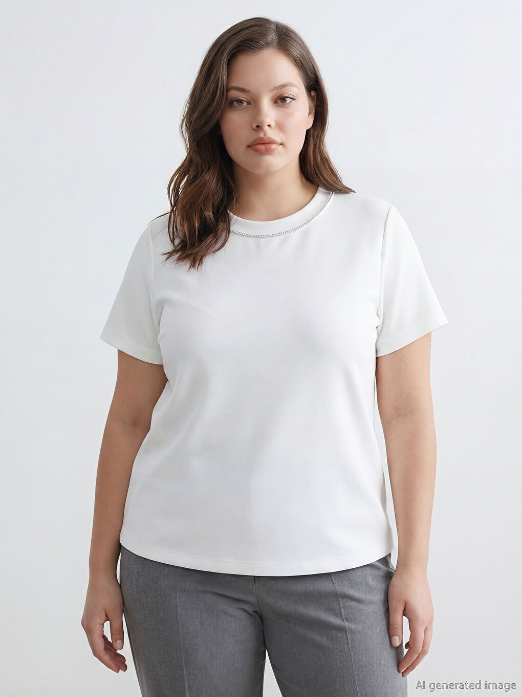 Әйелдерге арналған биік жағалы әшекеймен безендірілген футболка-1