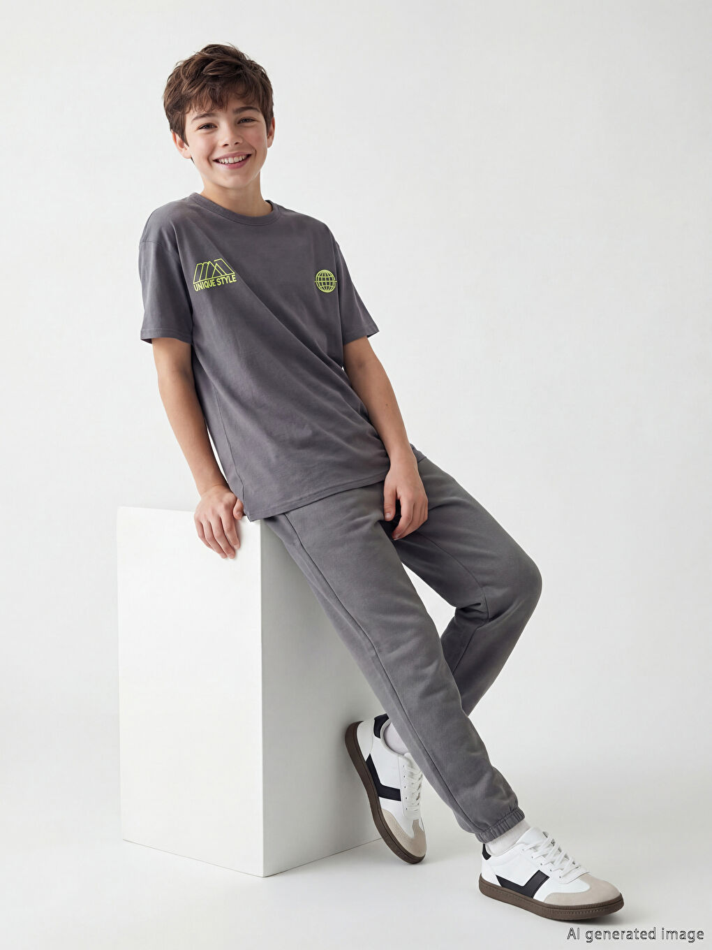 Gri Beli Lastikli Erkek Çocuk Jogger Eşofman Altı