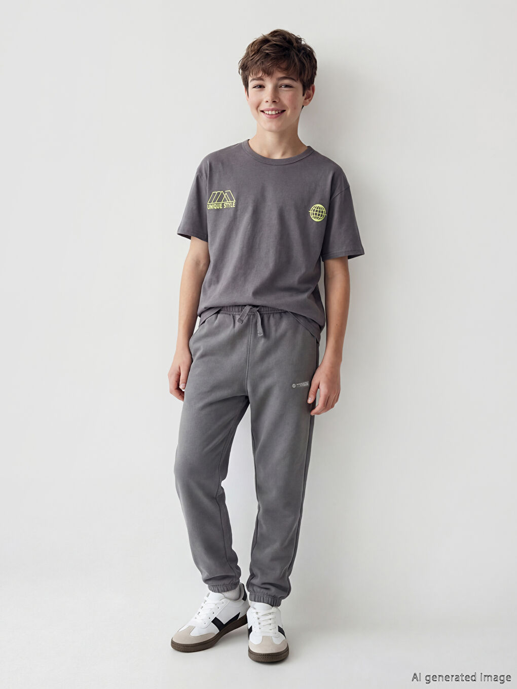Gri Beli Lastikli Erkek Çocuk Jogger Eşofman Altı-1
