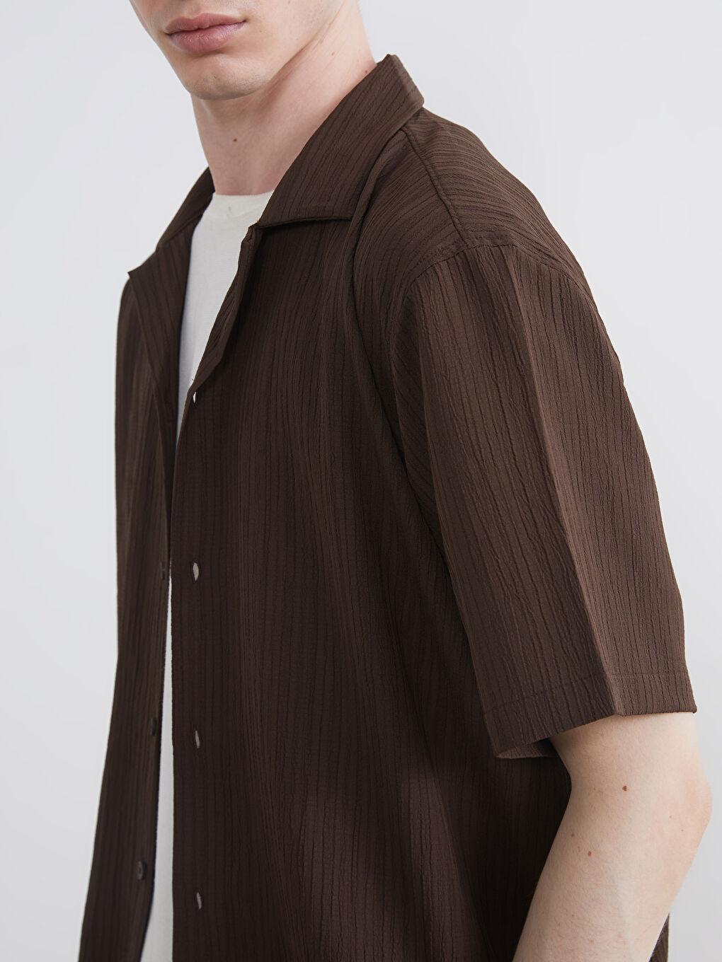 Kahverengi Regular Fit Resort Yaka Erkek Gömlek-2