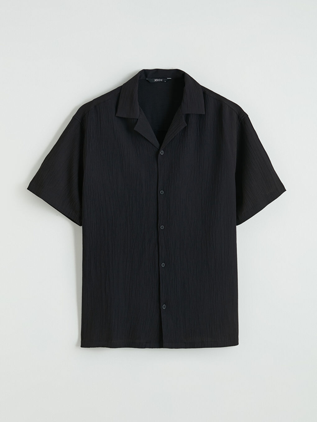 Siyah Regular Fit Resort Yaka Erkek Gömlek-4