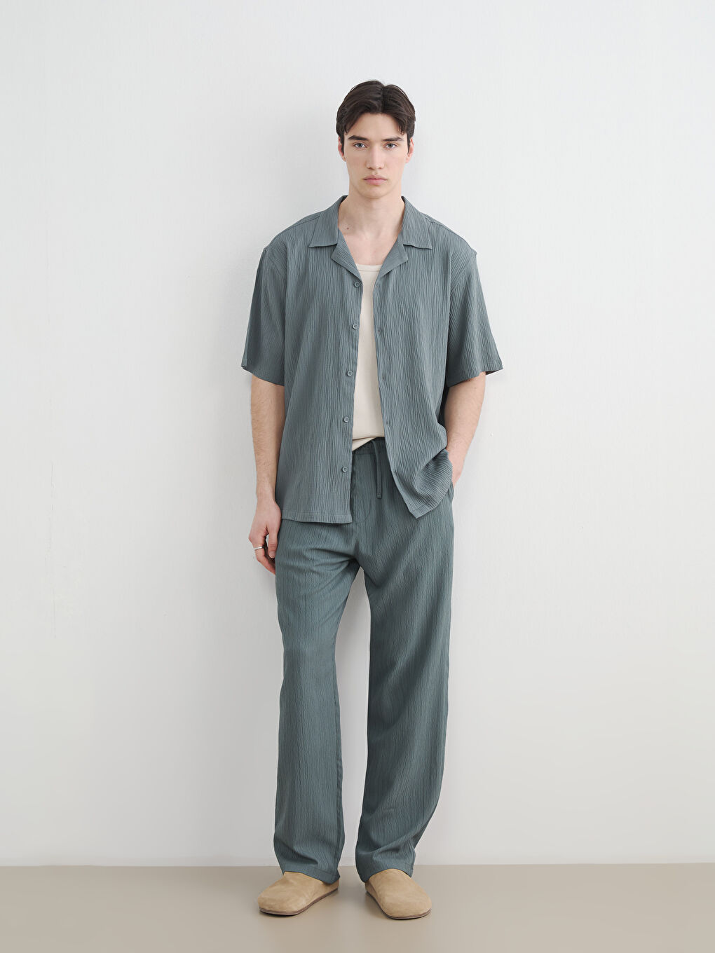 Yeşil Regular Fit Resort Yaka Erkek Gömlek-3