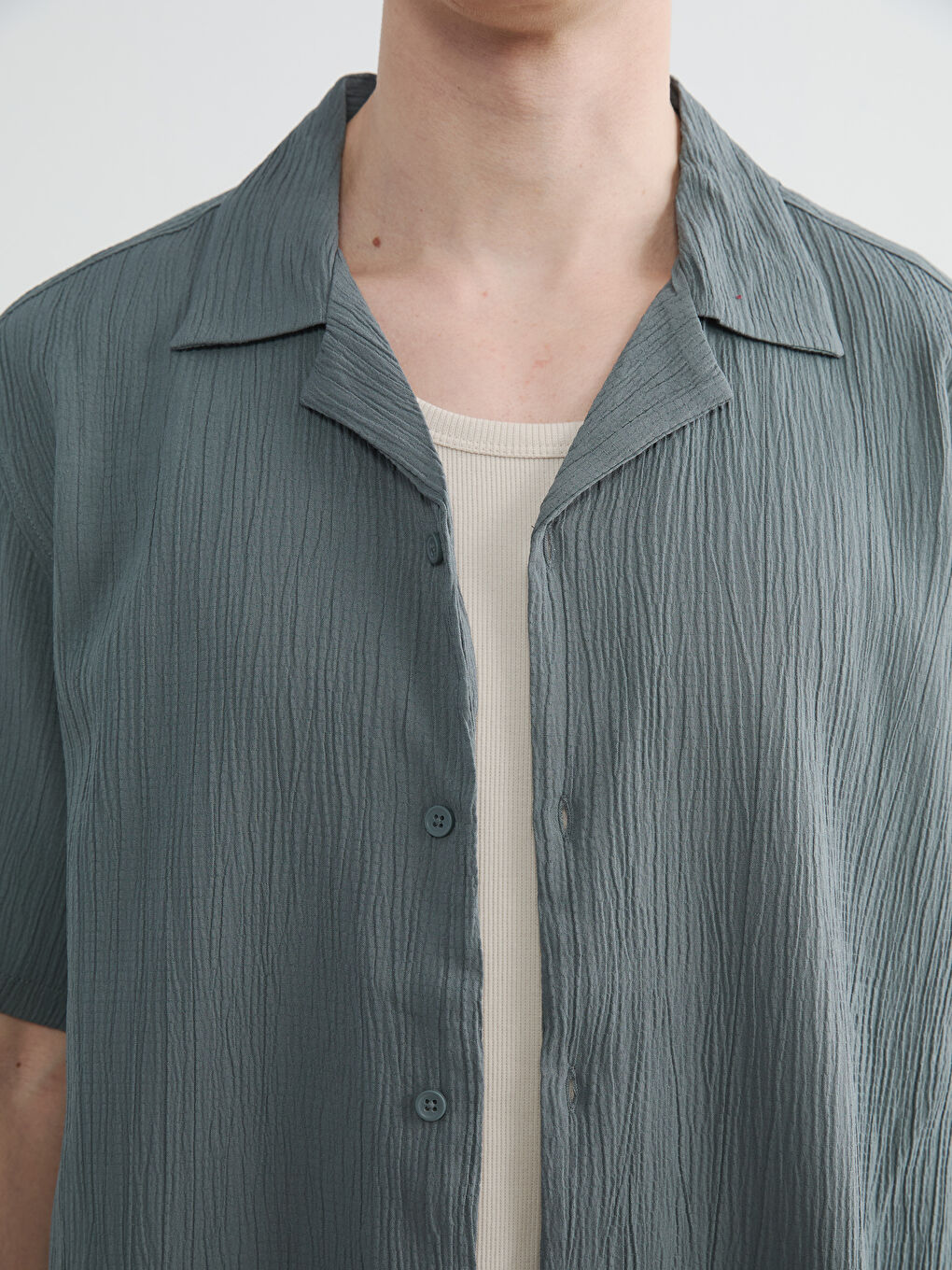 Yeşil Regular Fit Resort Yaka Erkek Gömlek-5