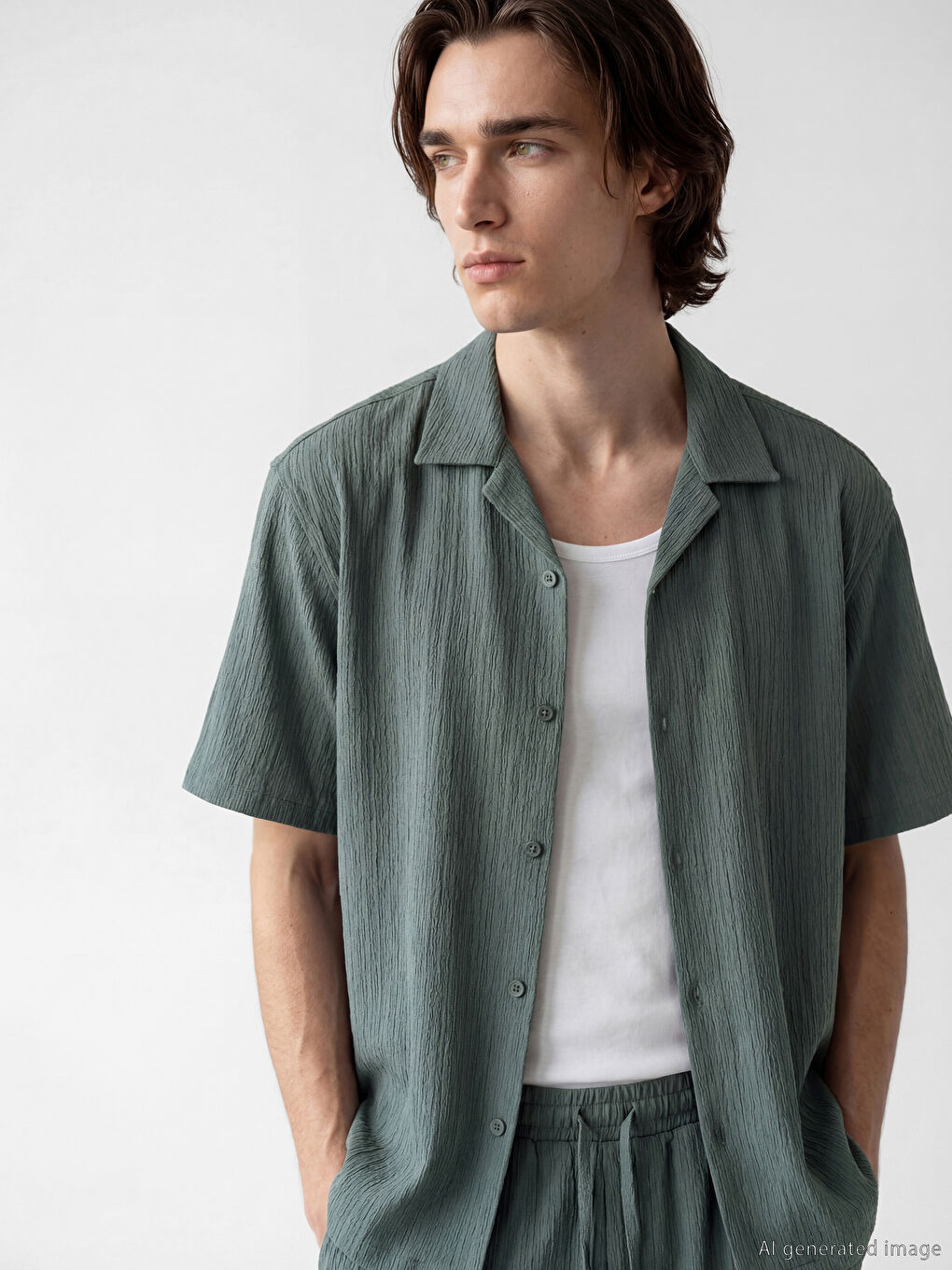 Yeşil Regular Fit Resort Yaka Erkek Gömlek-1
