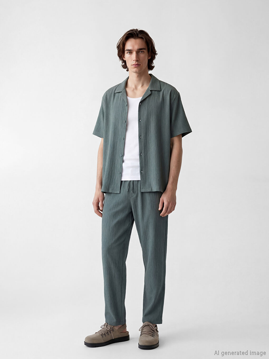 Yeşil Regular Fit Resort Yaka Erkek Gömlek-2