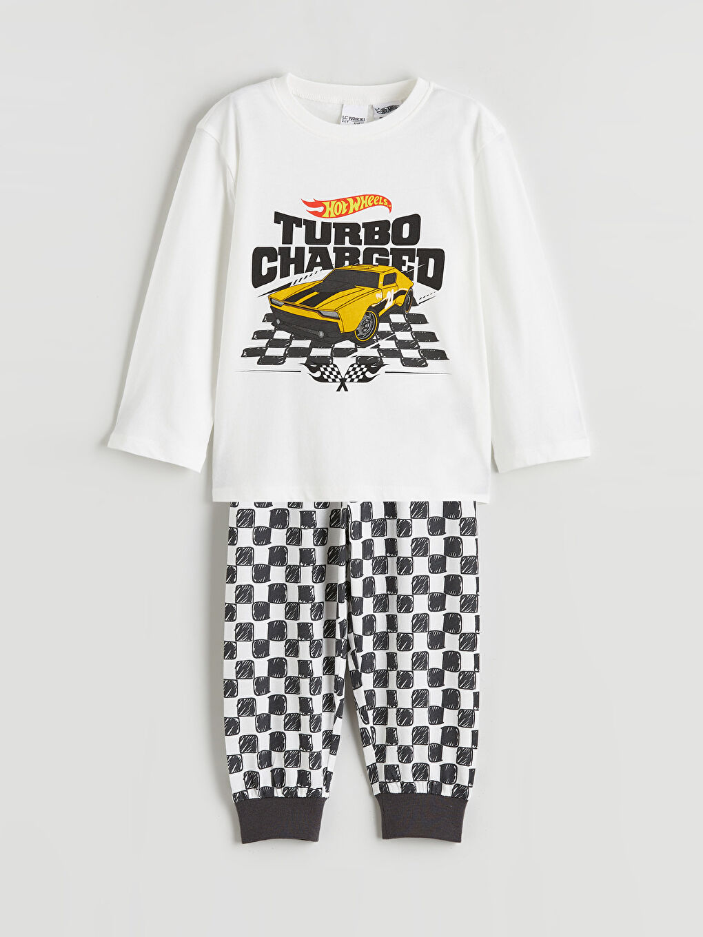 Ekru Hot Wheels Baskılı Erkek Çocuk Pijama Takımı