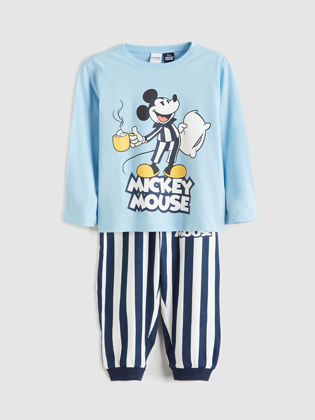 Baby boy pajama set with a crew neck, long sleeves, and a Mickey Mouse print.