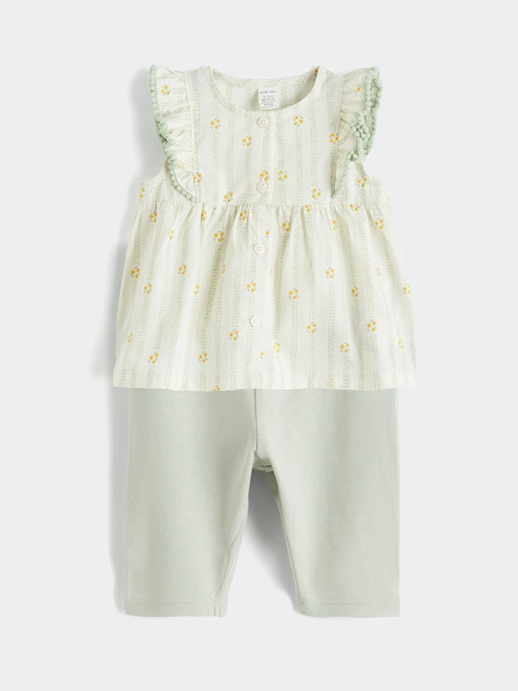 Ekru Kız Bebek Çiçekli Bluz ve tayt