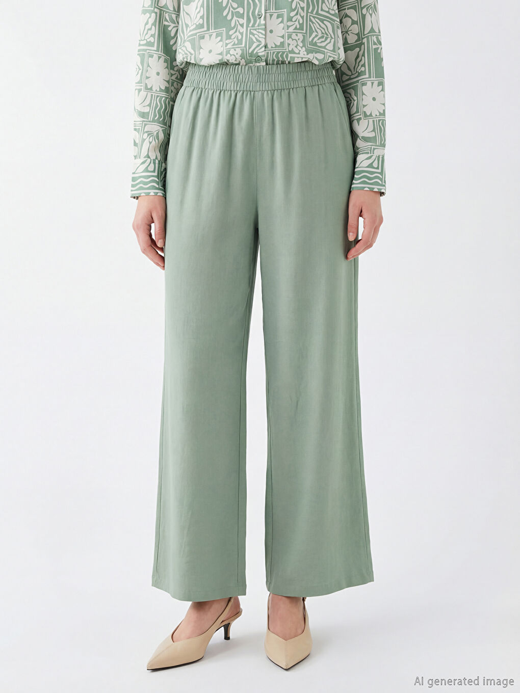 Elastic Waist Wide Leg Women's Trousers-1
