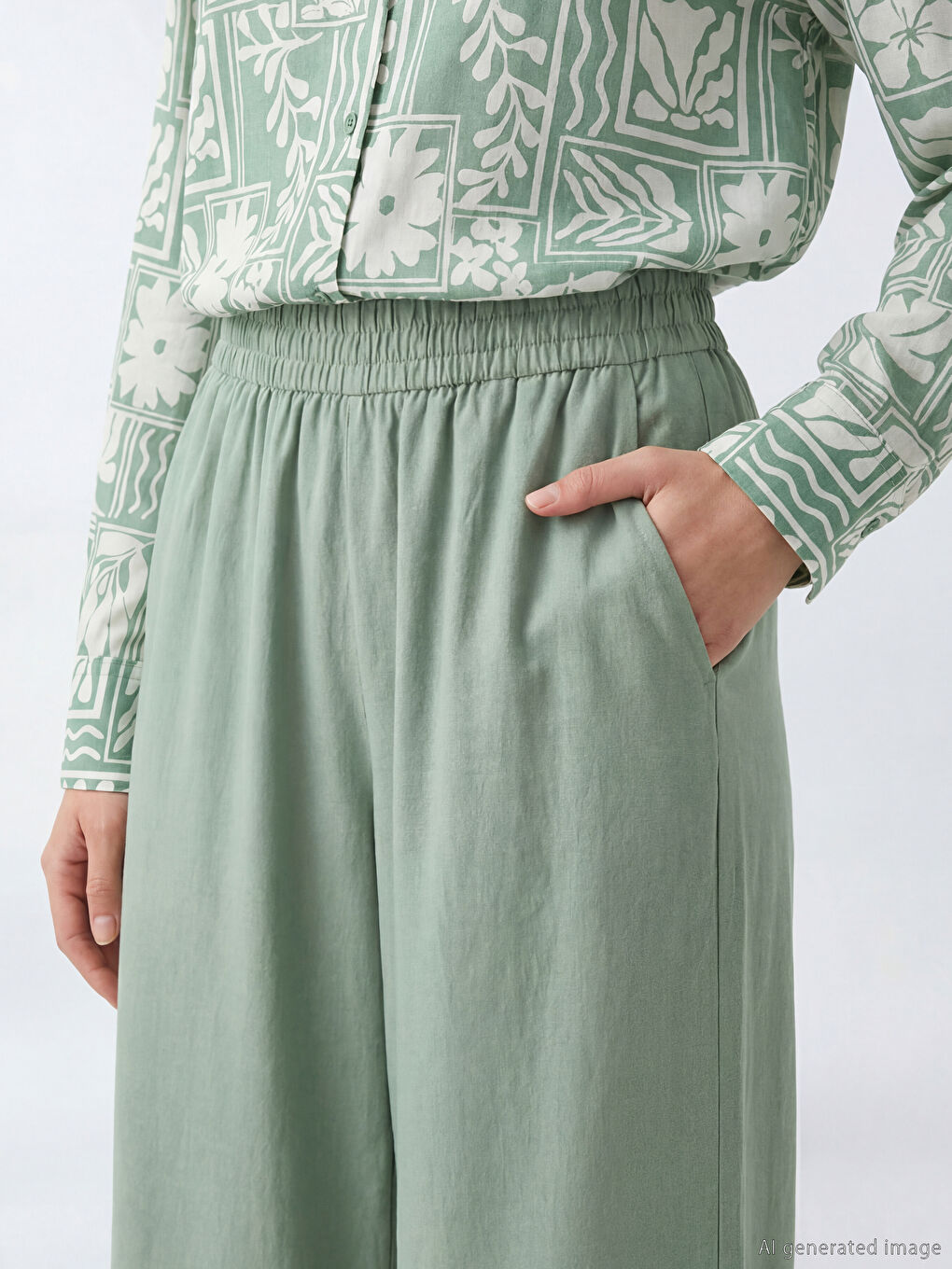 Elastic Waist Wide Leg Women's Trousers-2