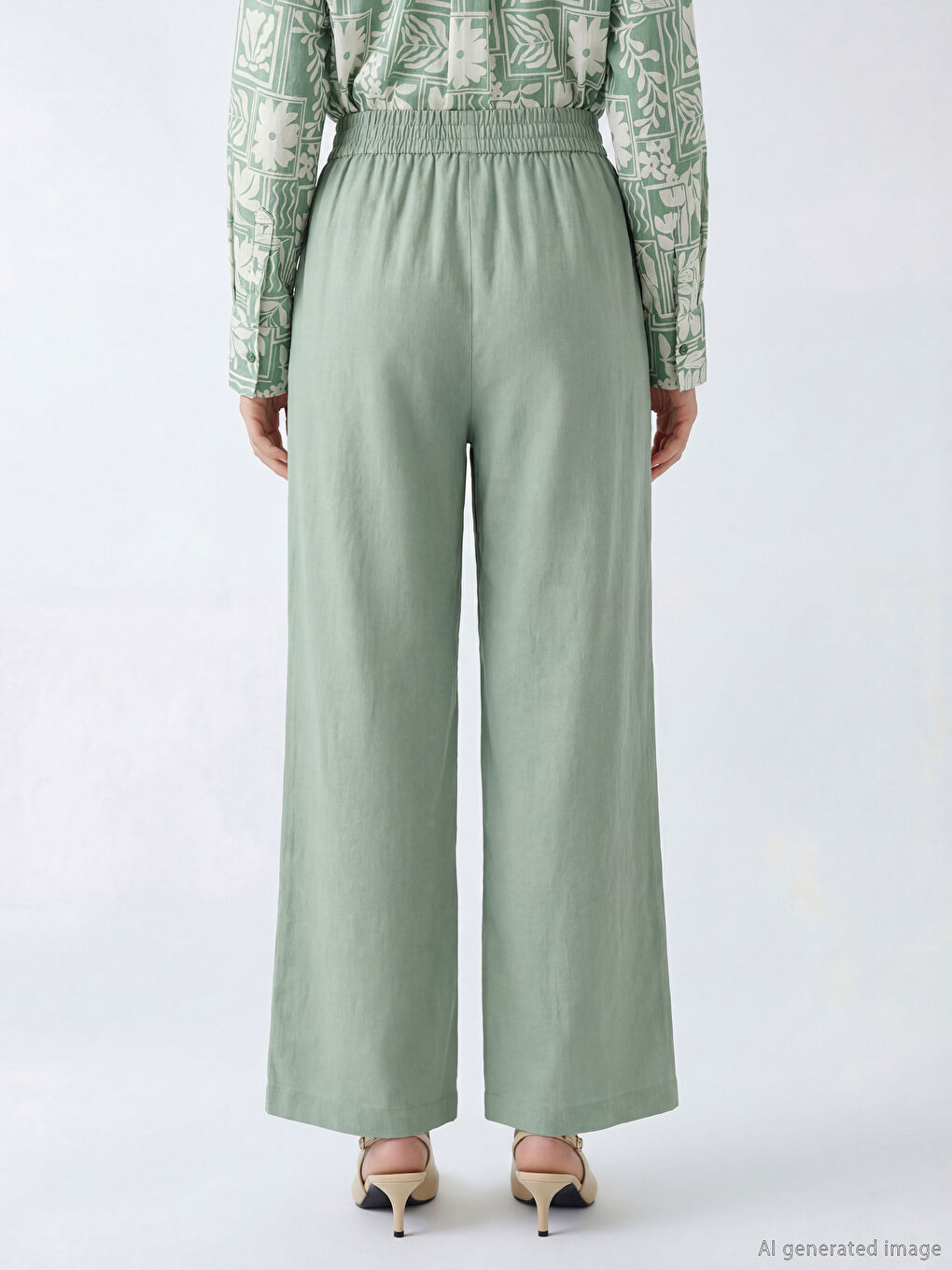 Elastic Waist Wide Leg Women's Trousers-3