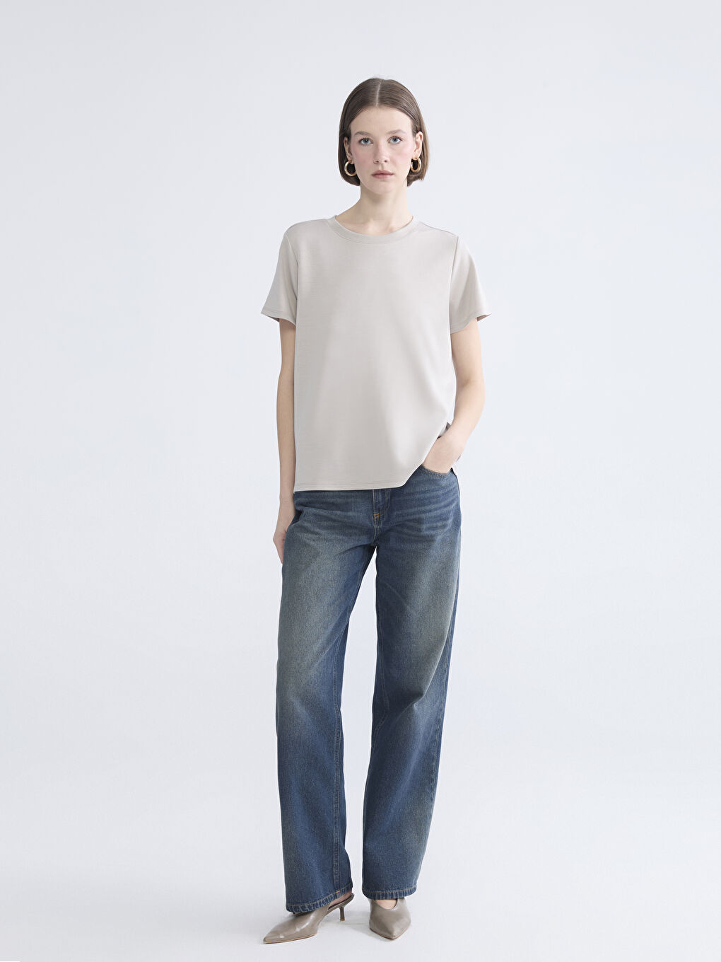 Женщины Серый Футболка-1