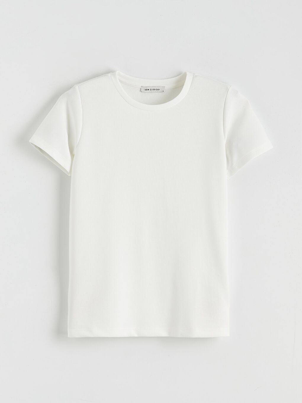 Ekru Bisiklet Yaka Soft Touch Kadın Tişört-4