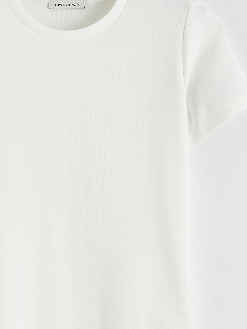 Ekru Bisiklet Yaka Soft Touch Kadın Tişört-5