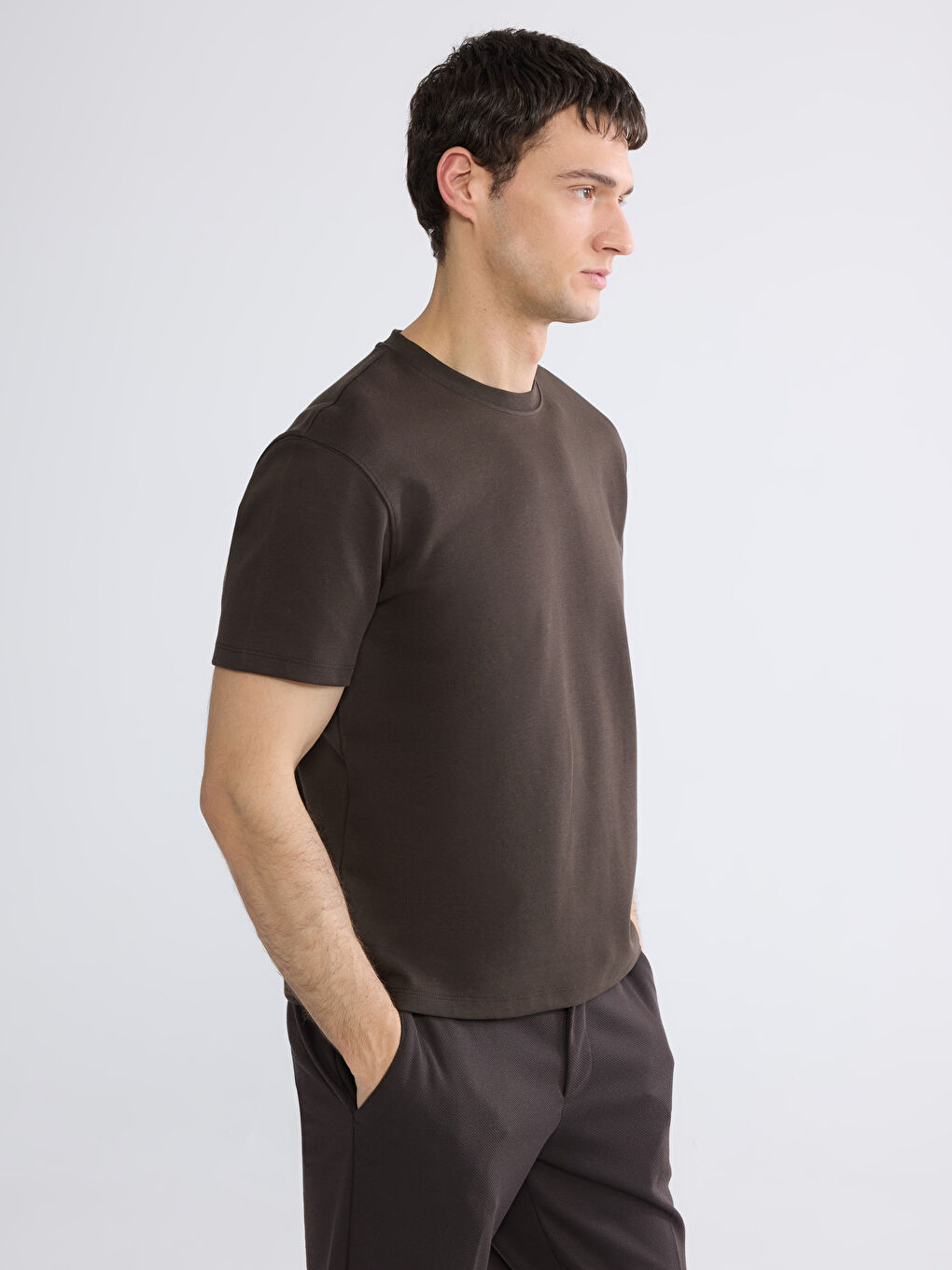 Kahverengi Bisiklet Yaka Erkek Tişört