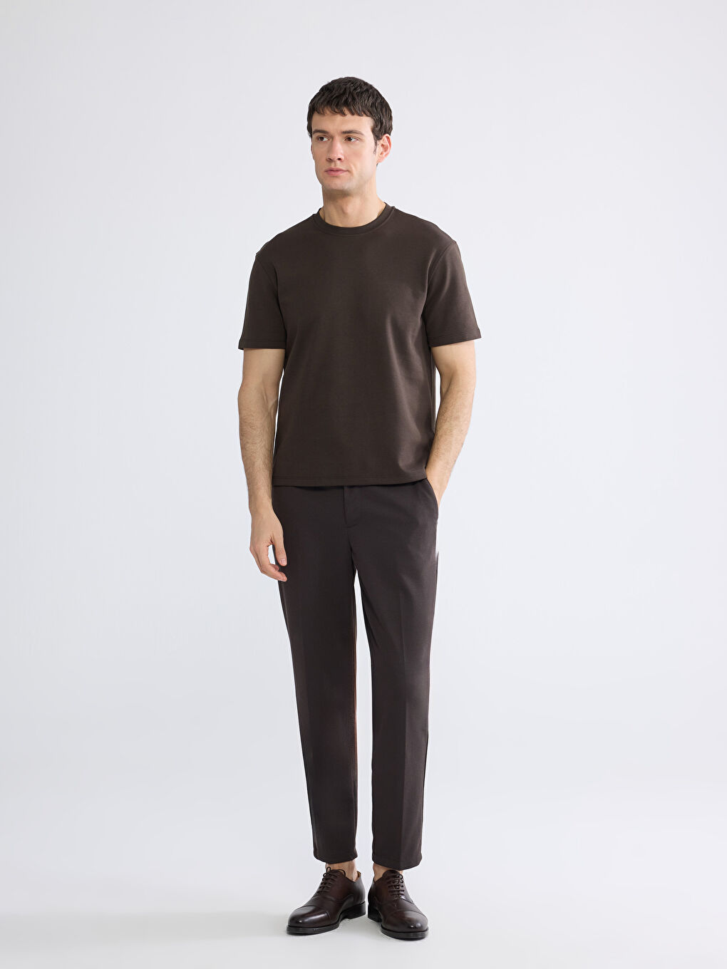 Kahverengi Bisiklet Yaka Erkek Tişört-1